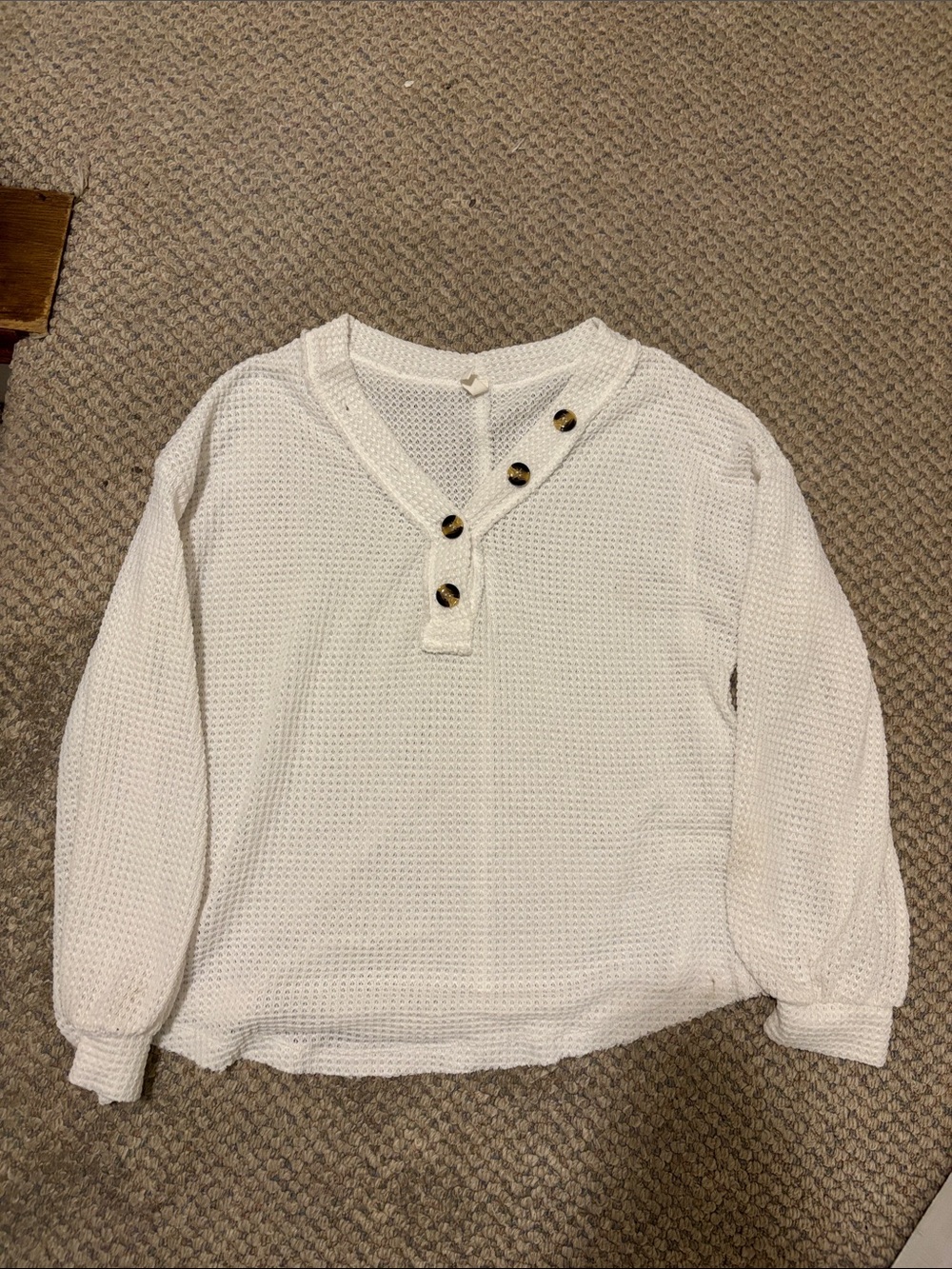 Wishlist Ivory Waffle-Knit Button Pullover